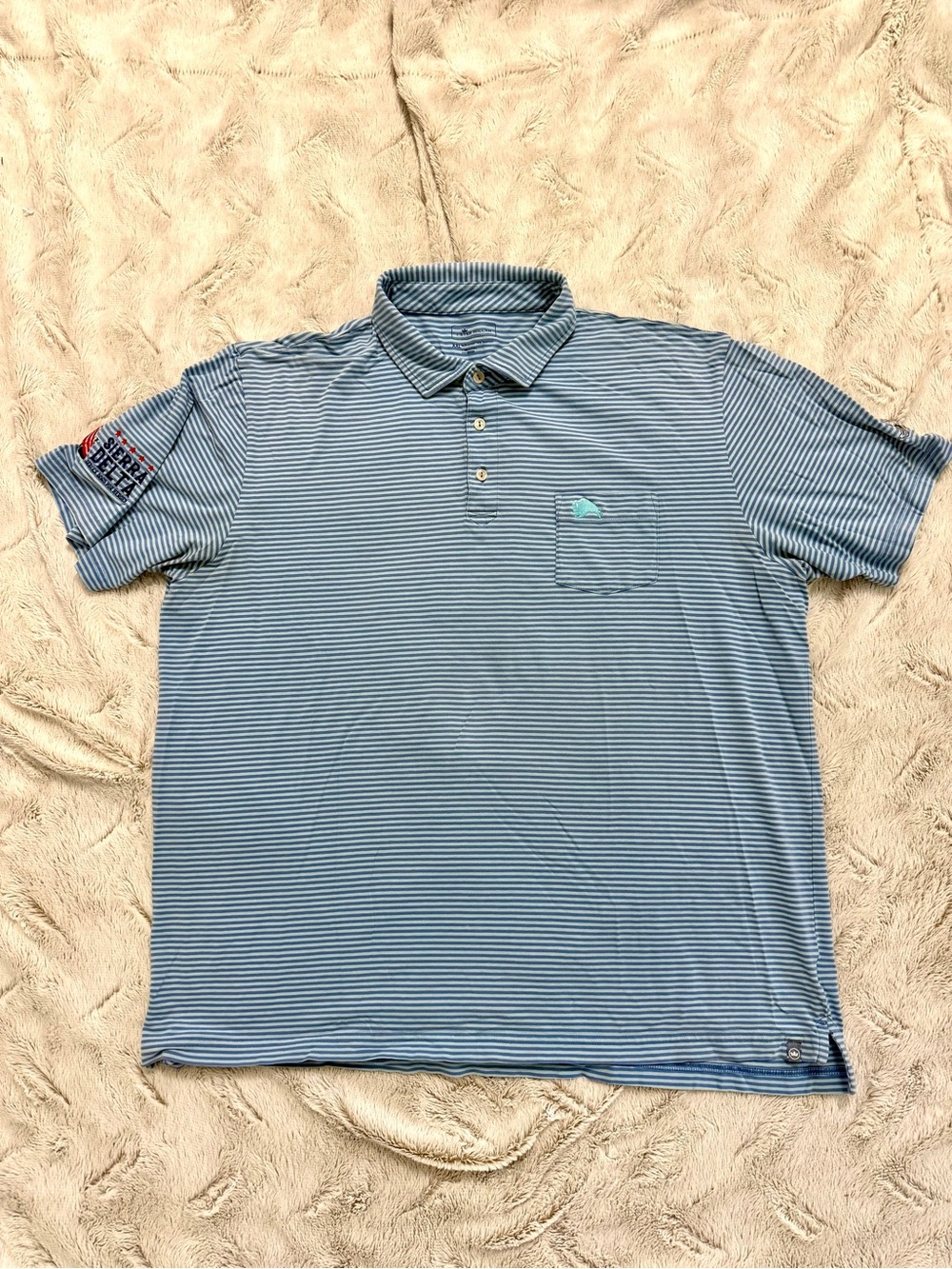 Peter Millar Seaside Wash Buffalo Stripe Polo XXL Sierra Delta Service Dogs Golf